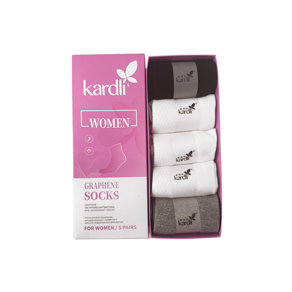 (Кол-во в коробке 40 шт)KARDLI Женские антибактериальные носки с графеном и дальним инфракрасным эффектом, против запаха, 5 пар, англо-русская версия.
