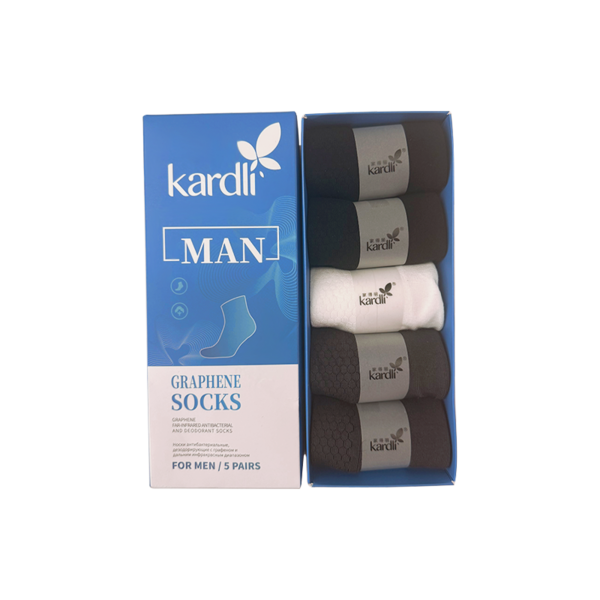 (Кол-во в коробке 40 шт)KARDLI Мужские антибактериальные носки с графеном и эффектом дальнего инфракрасного излучения, против запаха, 5 пар, англо-русская версия