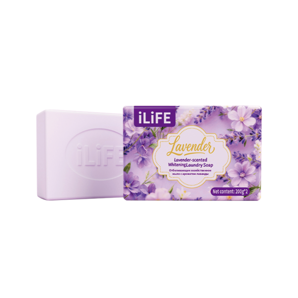 (Кол-во в коробке 24 шт)  iLiFE Хозяйственное мыло  с ароматом лаванды, отбеливающее, 200 г × 2 шт.